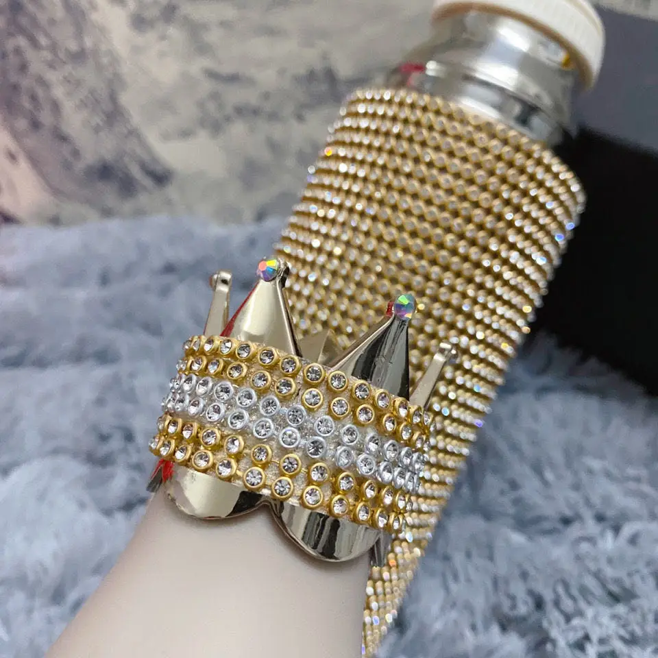 

Fashion 350ml Diamond Crown Lid Thermos Water Bottles Stainless Steel Vacuum Flask Mug Christmas Gift for Men Women