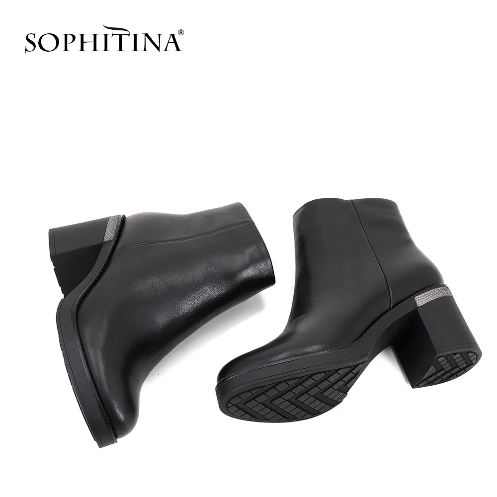 SOPHITINA/Повседневные женские ботиньки. Ботинки женские из натуральной кожи, внутри ворсин.Удобная с квадратным каблуком обувь с круглым носком и толстой подошве. Лидер продаж. Женские ботильоны на осень и зиму. SC359