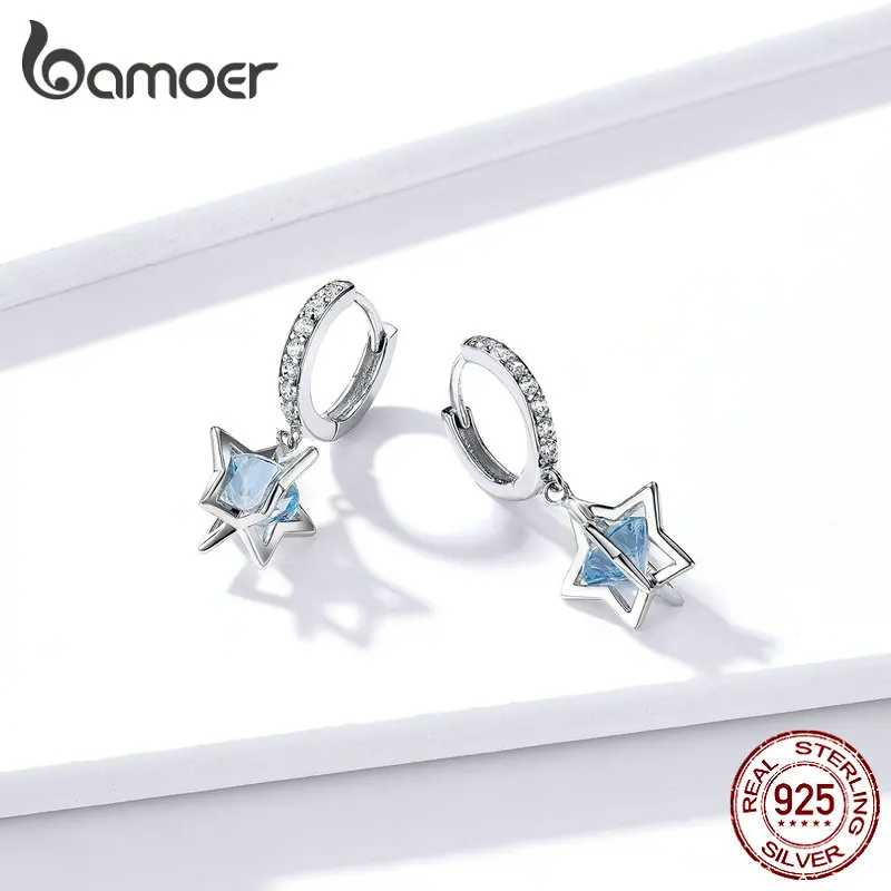 BAMOER, висячие серьги с ромашками, Твердое Серебро, 925, Австрия, Кристальные, Звездные серьги в форме капли для женщин, свадебные массивные ювелирные изделия BSE316