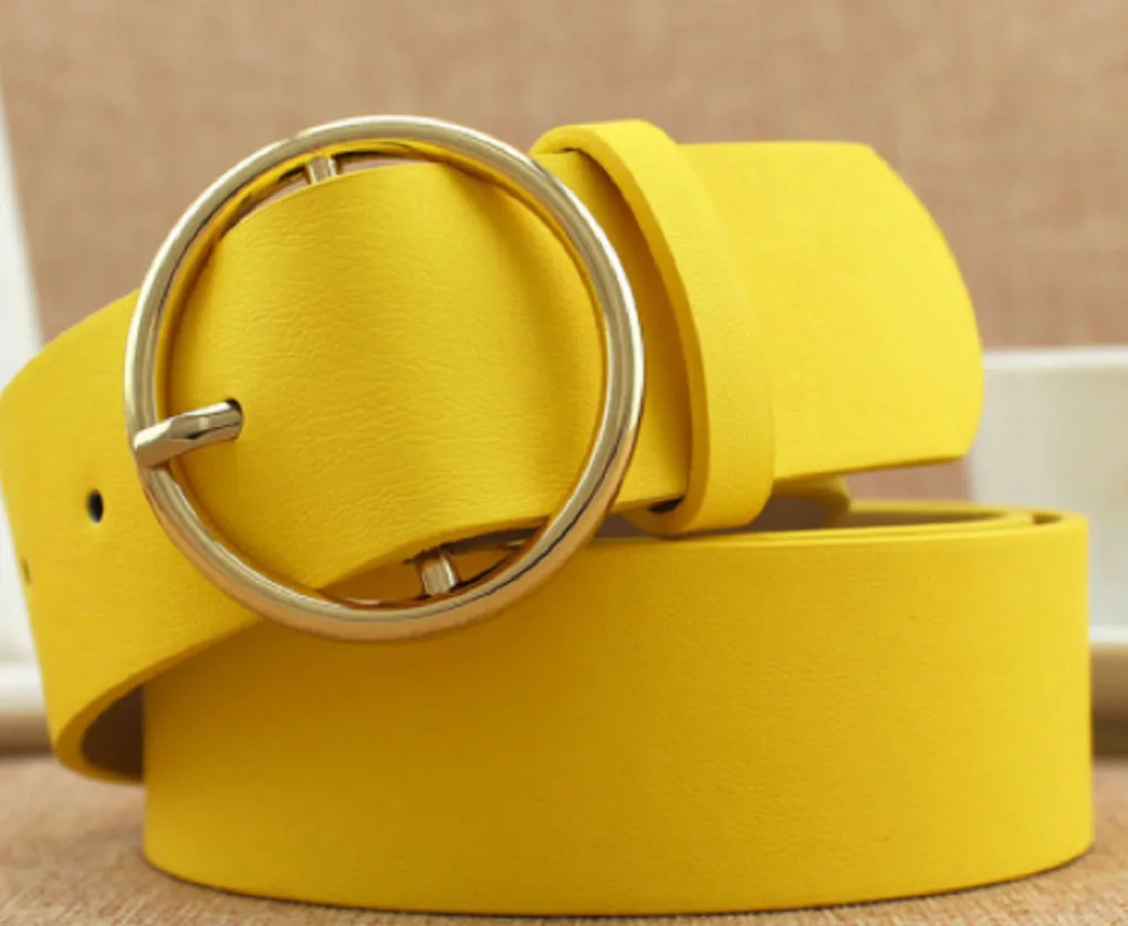 Женский винтажный ремень с тиснением желтый металлический пряжкой|Женские