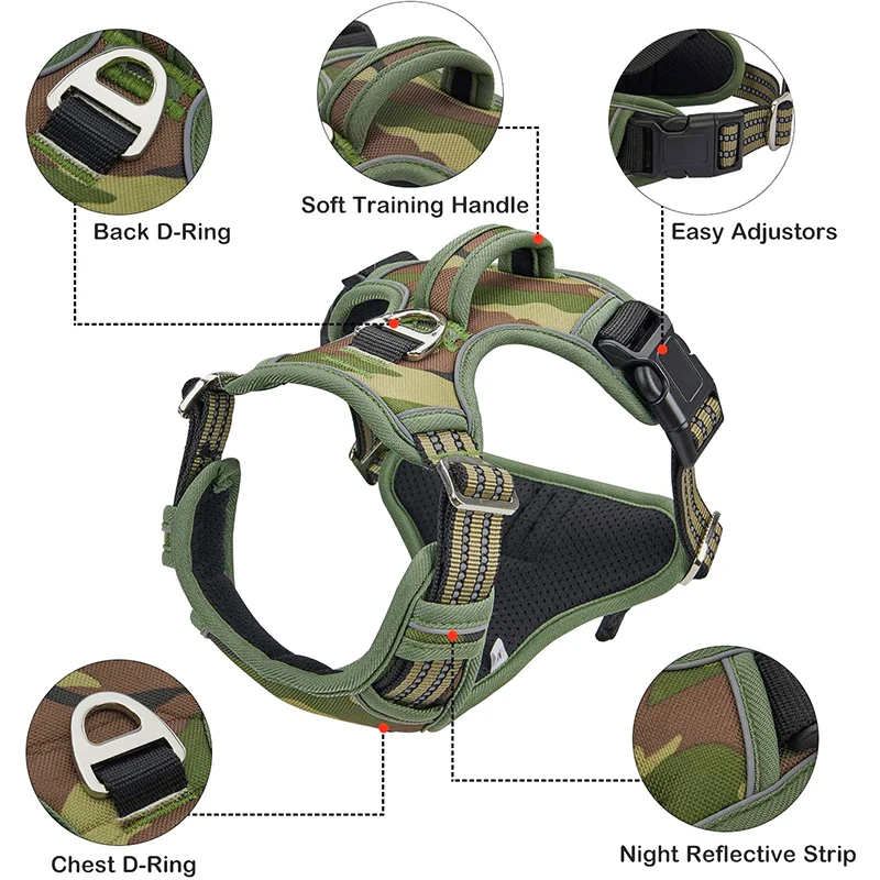 Durable No Pull Pet Military K9 Dog Tactical Harness Vest Padded Reflective Training Quick Release For Large Medium | Дом и сад