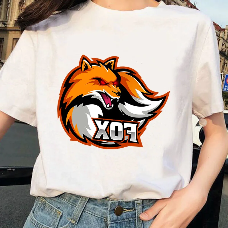 

Kawaii Fox Printing Short Sleeve Tshirt women Harajuku Animal Graphic Clothes Ladies cute T-shirt female white 0-neck Tshirt