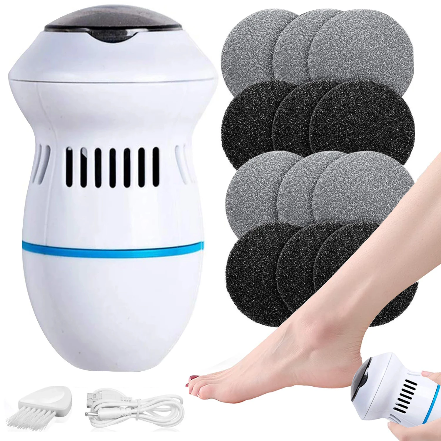 Electric Foot Grinder Vacuum Callus Remover Pedicure Tools Rechargeable Files Clean for Hard Cracked Skin | Красота и здоровье
