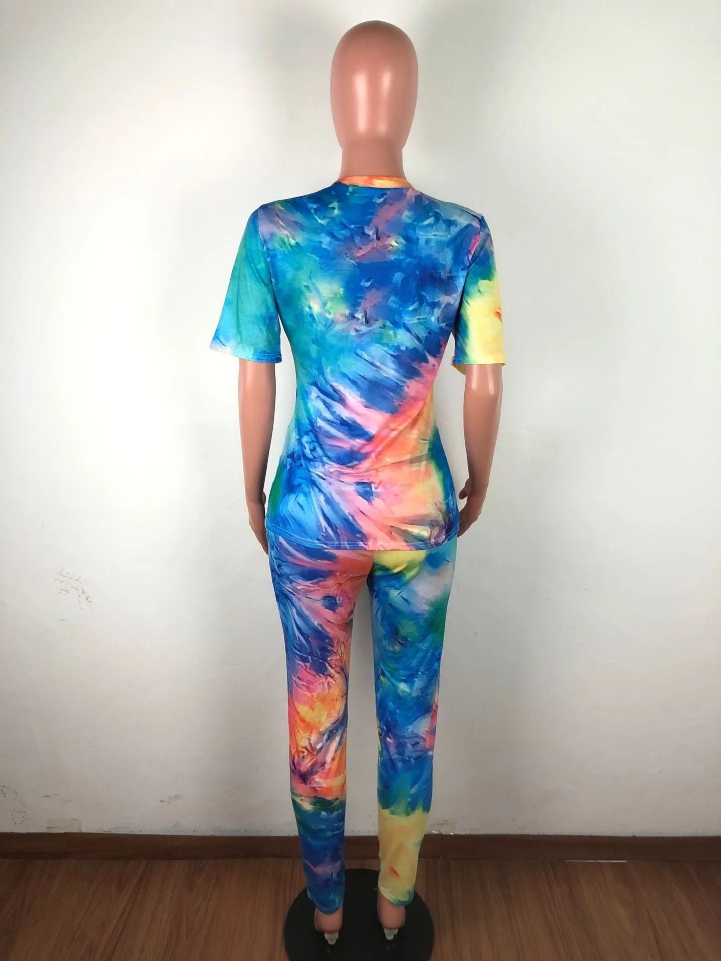 

HAOOHU Women's Tie-Dye Round Neck Casual Fashion Home Tracksuit Two Piece Set Short Sleeve Top + Trousers Suit Two Piece Suits