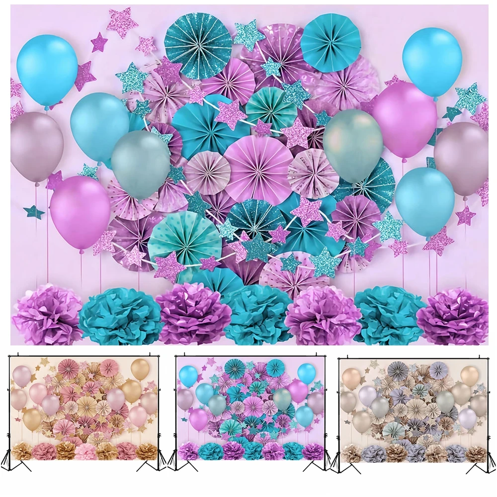 

MOCSICKA Newborn Baby Shower Birthday Backdrop for Photography Balloons Star Flower Baby Portrait Shoot Background Decoration