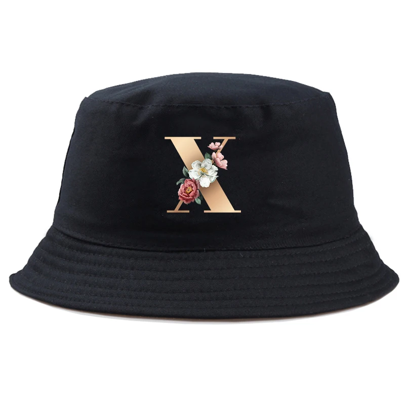 

26-letter flowers print sunshade baseball cap sports outdoor peaked hat fisherman hat breathable striped elastic women/men's hat