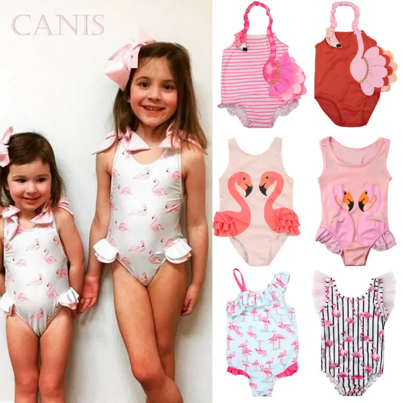 Детский купальный костюм с фламинго для маленьких девочек купальник бикини