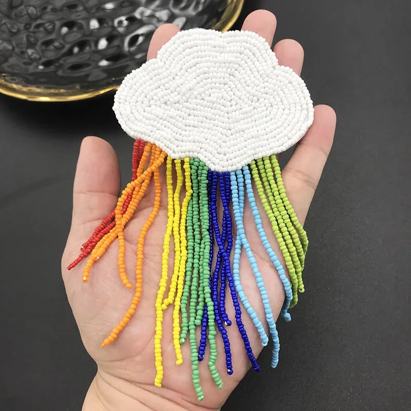 New Manual Bead Clouds Colorful Tassel Patches Applique Vintage Embroidered Fabric Sew on Patch Fashion Clothes Decoration Badge