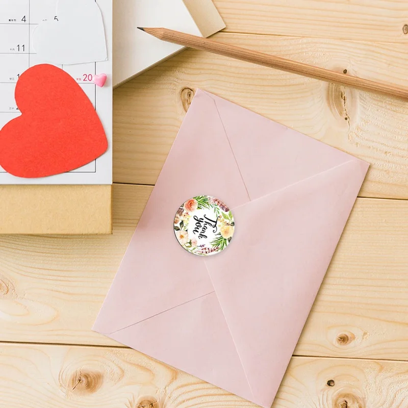 

500pcs/roll Flower Print Thank You Stickers Seal Paper Sticky Labels Scrapbook Stationery Sticker Deco for Envelope Gift