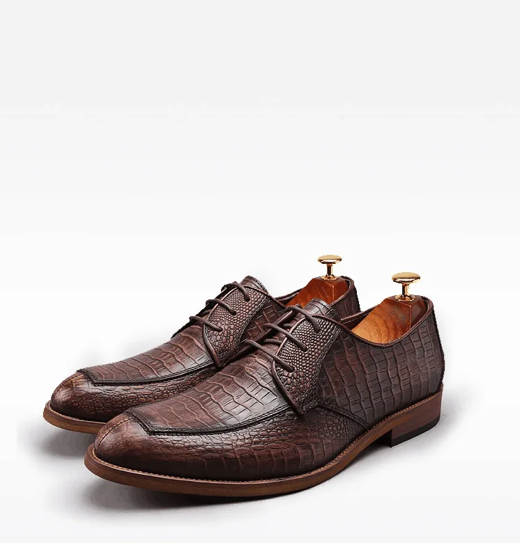 

Новый стиль; Зимняя деловая обувь в стиле ретро; Лоферы на шнуровке с узором «Аллигатор»; Официальная Свадебная обувь из натуральной кожи
