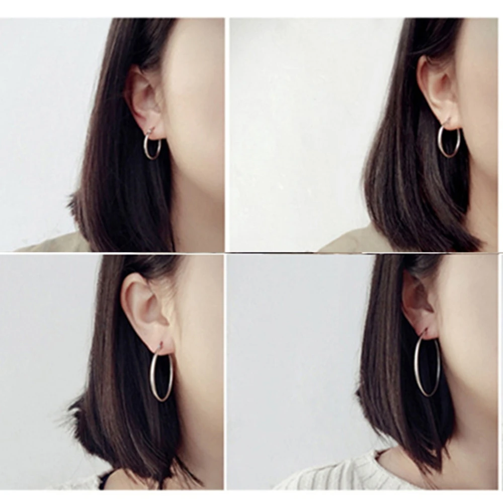Small Big Circle Women Hoop Earrings Exaggerated Ear Loop Smooth Ring Round Earring Stainless Steel Jewelry Wholesale | Украшения и