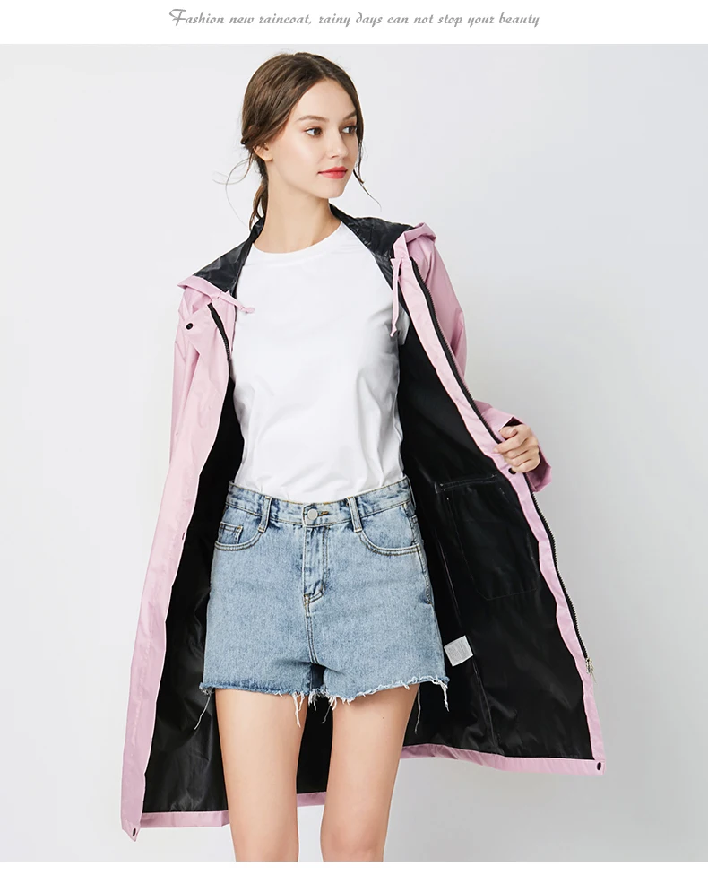 Модный женский дождевик накидка-пончо с капюшоном и карманами водонепроницаемый