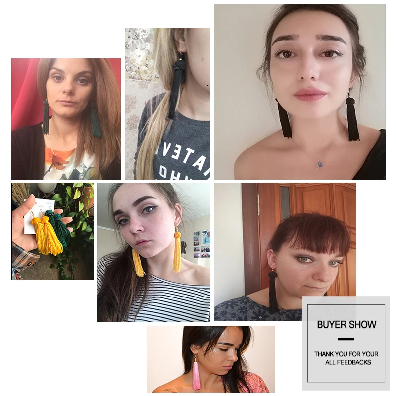 Женские длинные серьги ручной работы JOUVAL модные с бахромой черного и красного