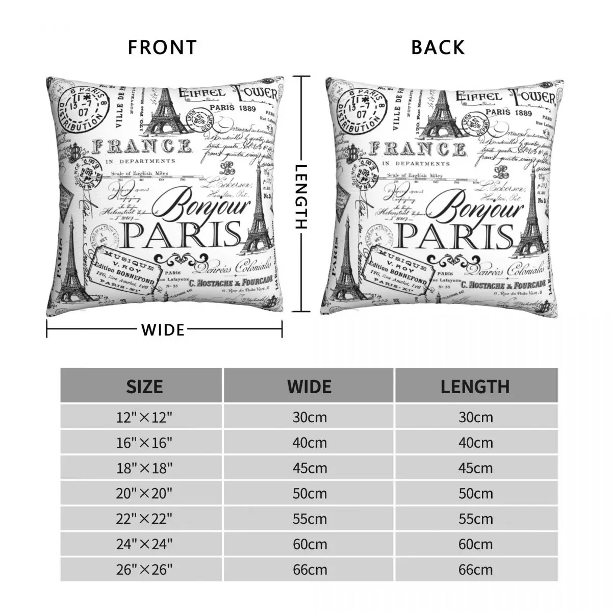 Винтажный черный и белый квадратный чехол для подушки в Париже полиэстеровый