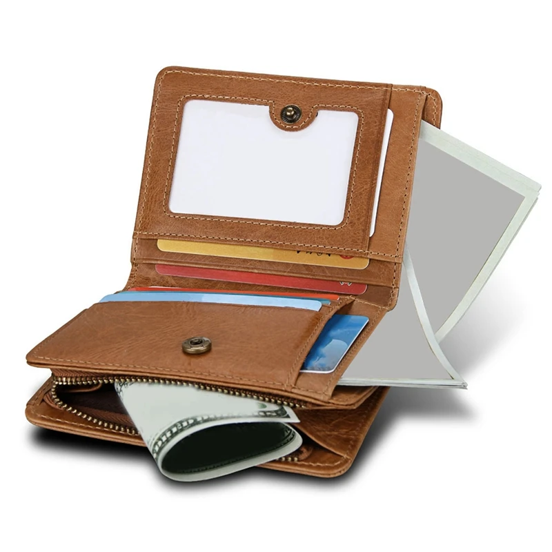 

Men's Wallet Genuine Leather Crazy Horse Leather Retro Wallet Anti-Theft Brush Casual Wallet