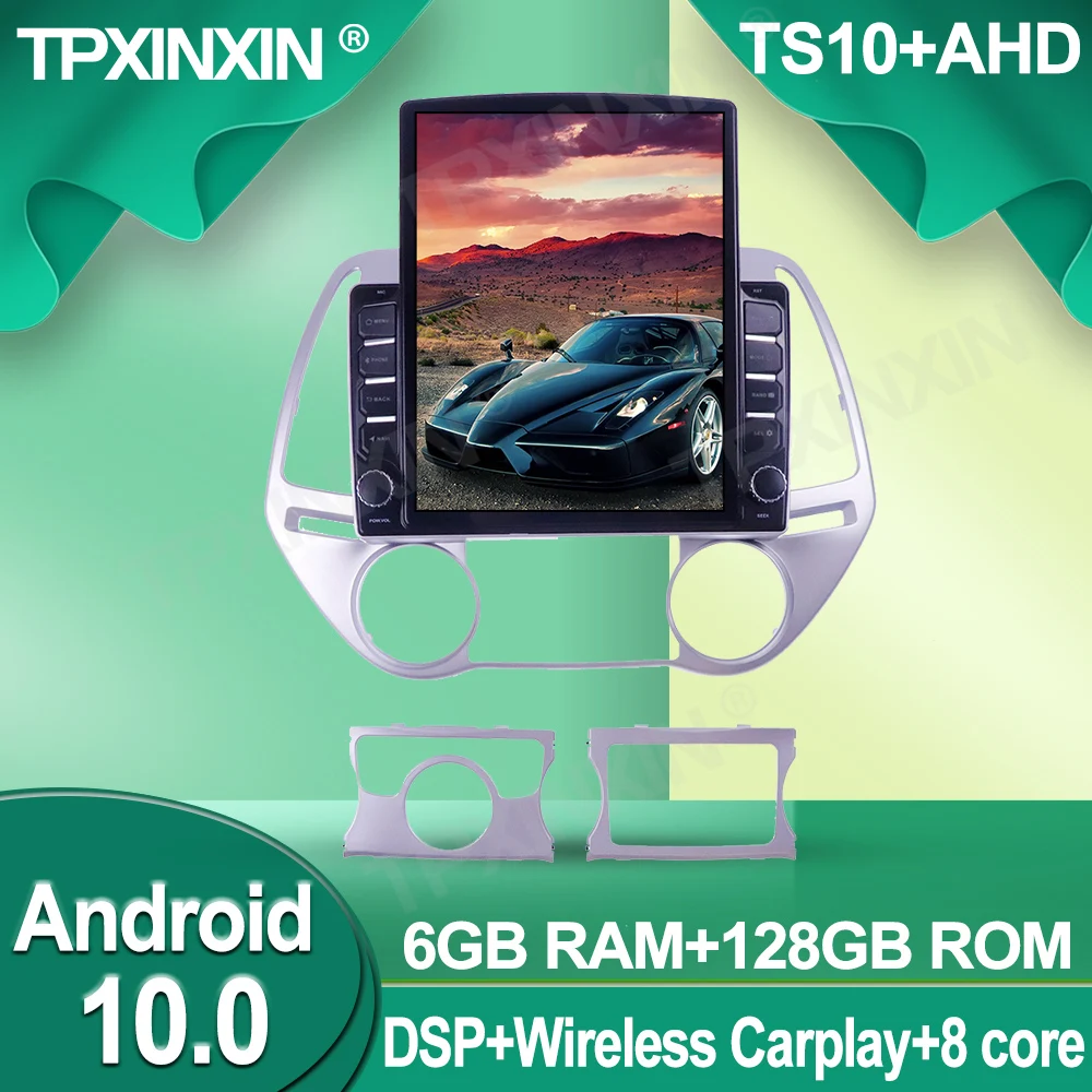 구매 차량용 멀티미디어 플레이어 헤드유닛 오디오 라디오 내비게이션 무선 카플레이, 현대 I20 2008-2014 테슬라 스크린 6 + 128G