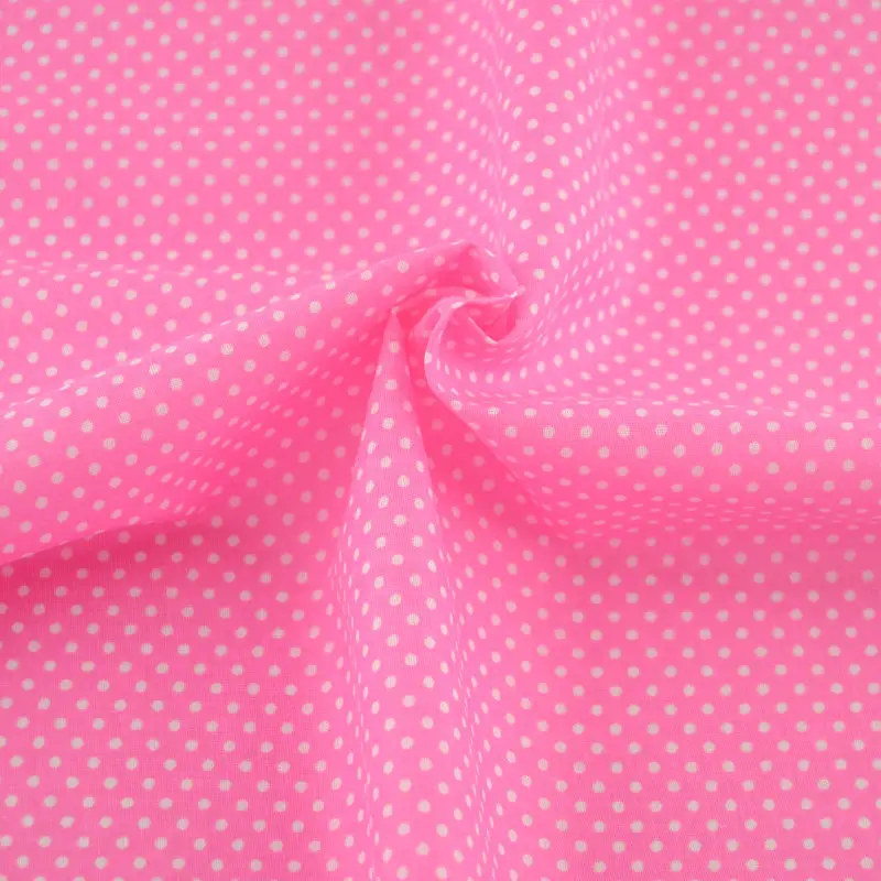 Ярко розовая ткань из 100% хлопка для кукол сшитая в белый горошек простая Tecido Telas