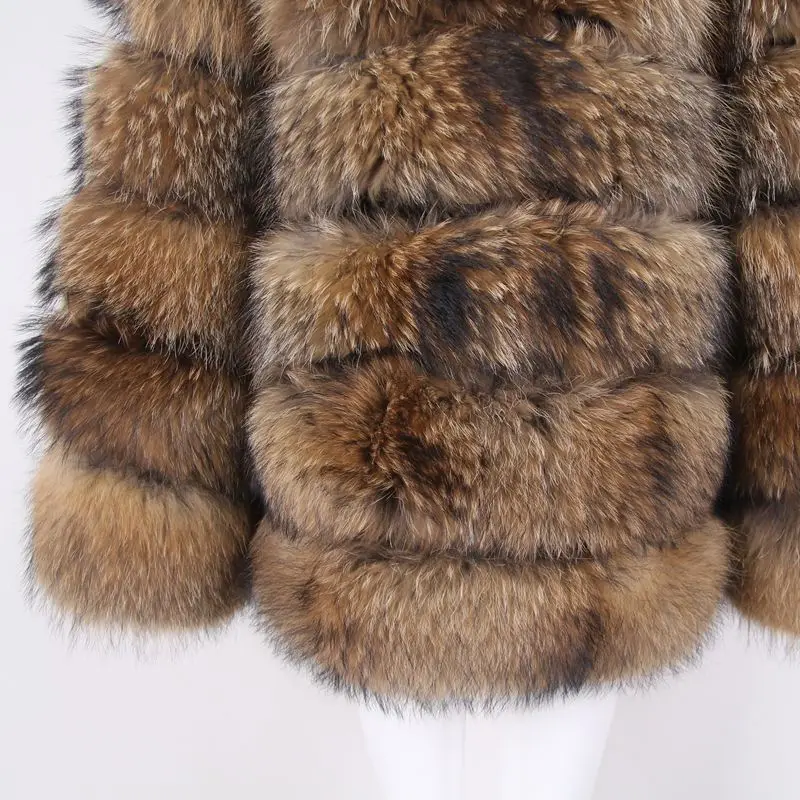 QIUCHEN PJ1911 New arrival high quality real raccoon fur coat with collar. long styles women winter coat keep warm