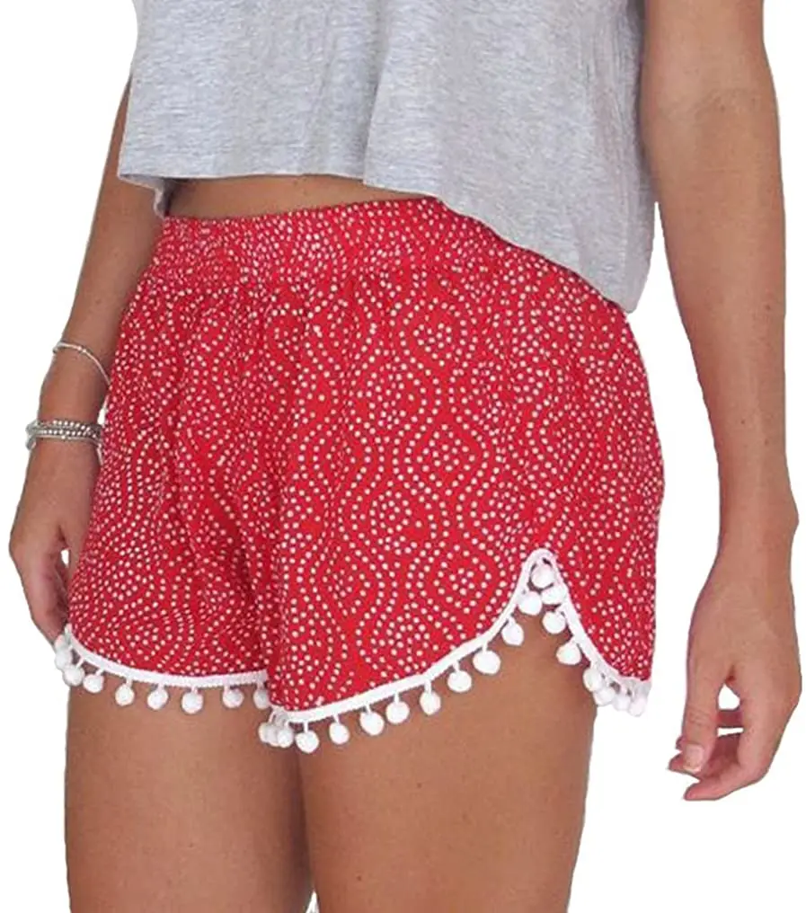 

Women's high waist fringe tribal beach shorts casual Mini shorts