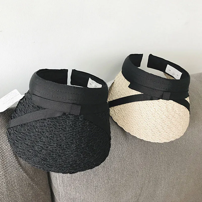 

Модные летние женские шляпы от солнца УФ женские уличные шапки ручной работы соломенная шляпа Повседневный козырек шапка пустая верхняя шляпа пляжный козырек