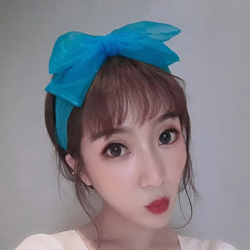 

Korean Big Bow Headband for Women Fairy Ins Solid Color Mesh Hair Hoop Bands Fashion Wide-side Hairband Girls Hair Accessories