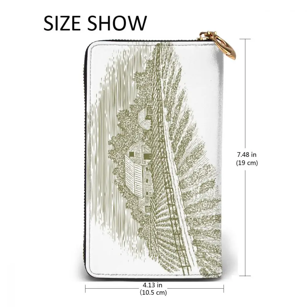 

Long Clutch Wallet Farm Road Large Capacity Leather Purse Zipper Pocket Card Holder for Woman Man
