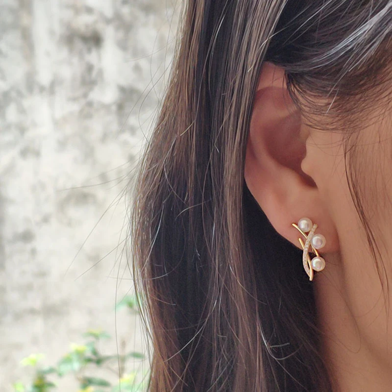 

NEW Fashion Natural freshwater Pearl Earrings For Women small white Double Pearl Earrings Wedding jewelry