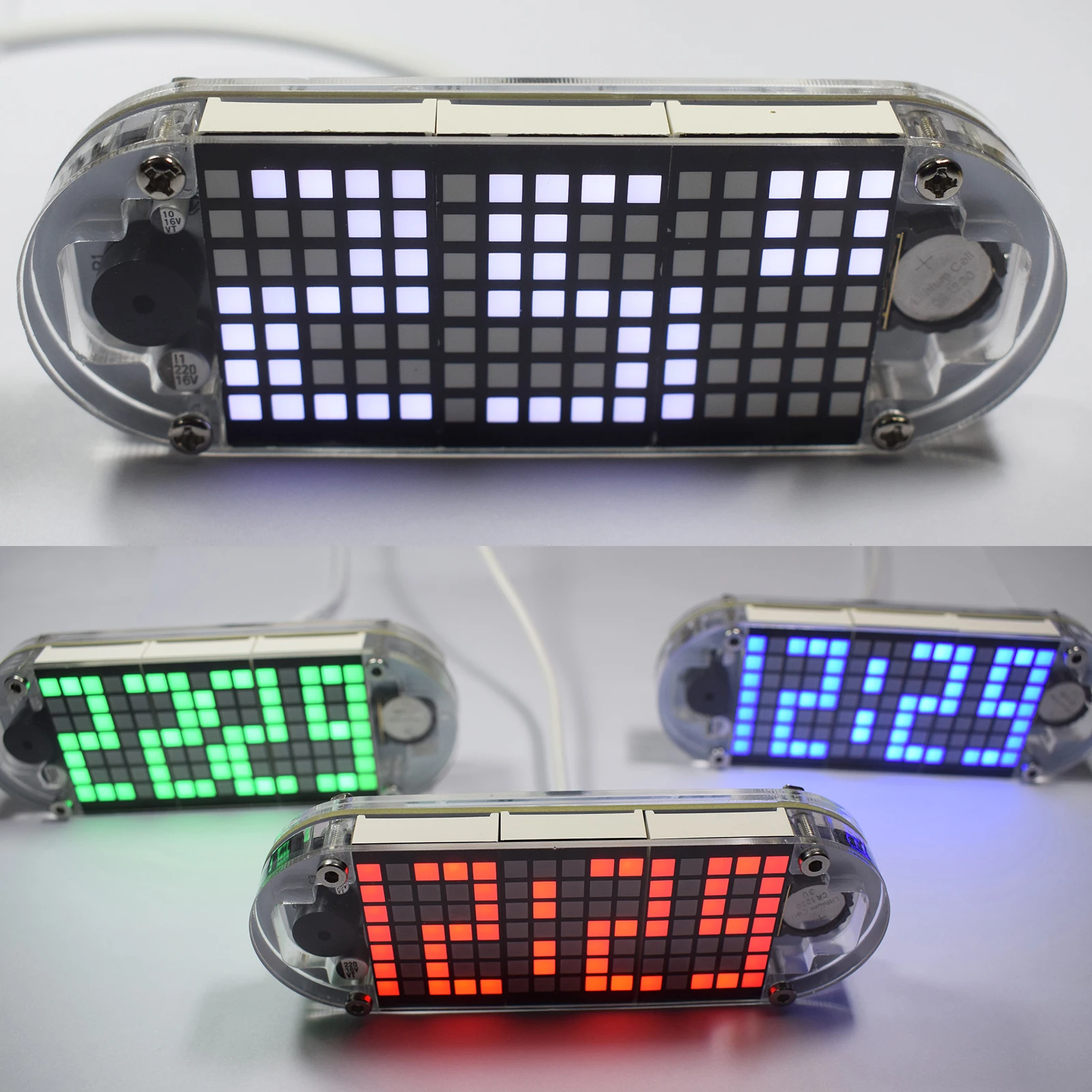 Reloj despertador de escritorio, pantalla de matriz de puntos LED de alto brillo con tecla táctil de precisión, forma ovalada creativa, bricolaje DS3231