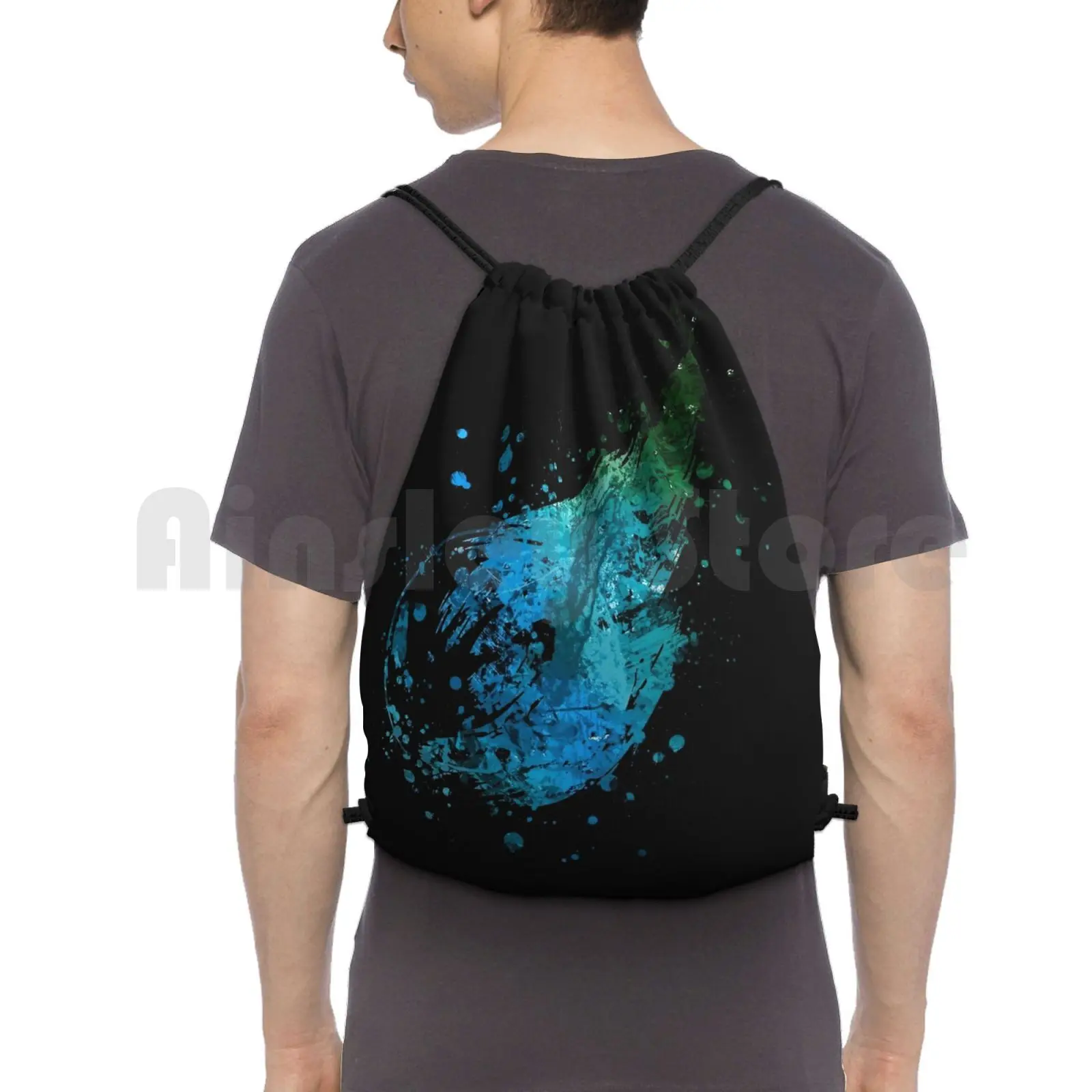 

Final Fantasy Splatter Backpack Drawstring Bag Riding Climbing Gym Bag Final Fantasy Splatter Blue Meteor Meteorite Splat
