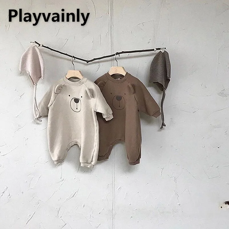 

Детский флисовый комбинезон для мальчиков и девочек, толстый комбинезон с круглым воротником и мультяшным медведем в Корейском стиле, E3980, з...