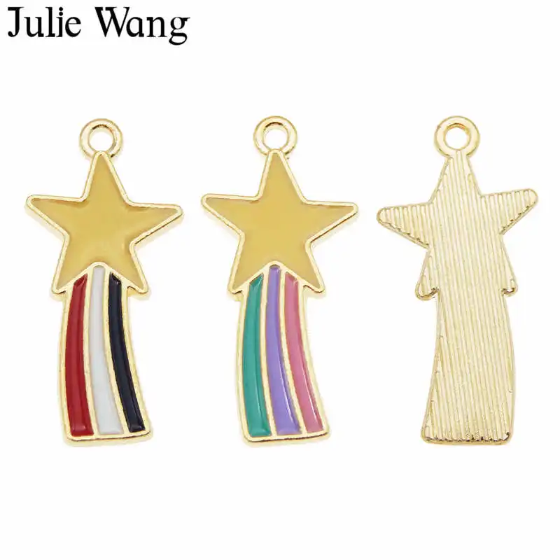 Julie Wang 6 шт. эмаль звезда метеор амулеты красочный сплав золотой тон ожерелье