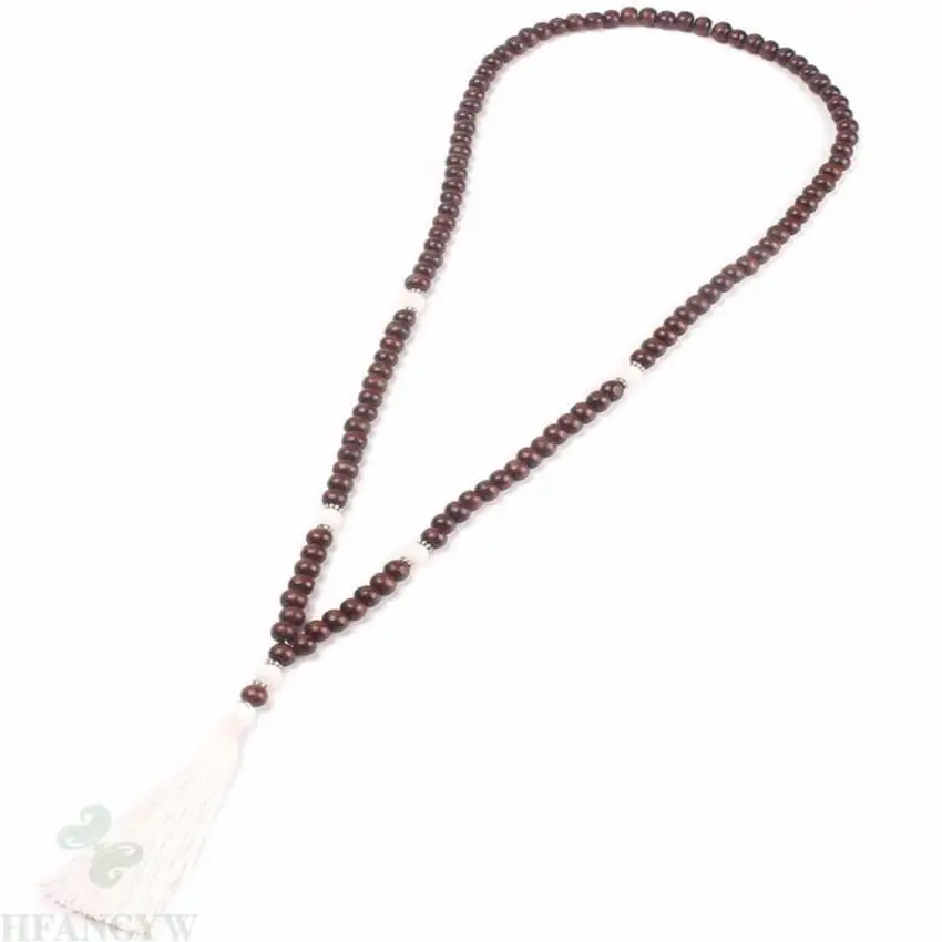 8 мм коричневого дерева 108 бусин Будды кистями Mala ожерелье энергии молиться