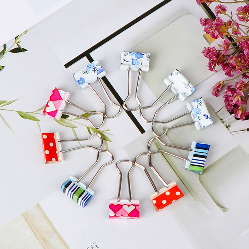 

Зажимы для бумаг, металлические, с цветами, 10 шт.