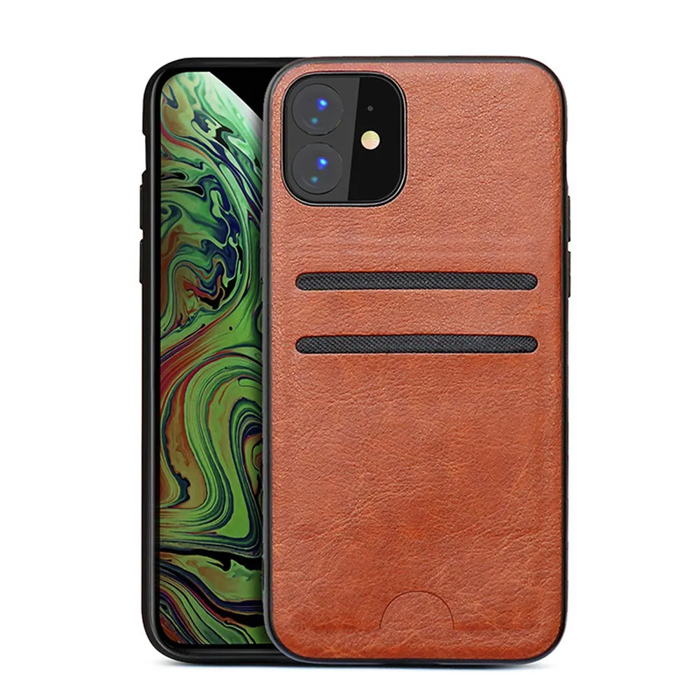 Brown OTAO роскошный кожаный держатель для карт кошелек чехол для iPhone 11 Pro MAX XR XS X задняя крышка для iPhone 8 7 6 6s Plus Тонкий PU чехол - Цвет: Brown