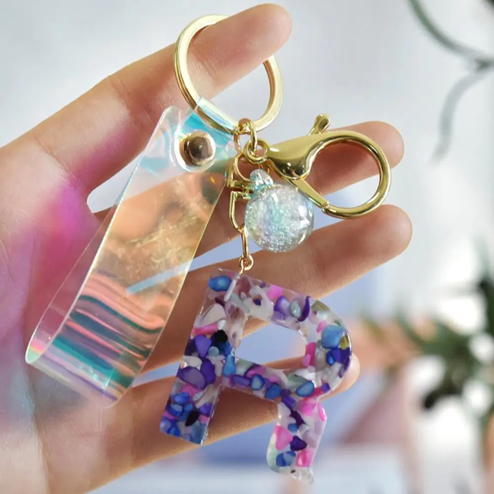 

Fashion LASER English Letter Keychains Colorful Pendant For Handbag Car Diy Name Keyring Charms For Women Gift For Girlfriends