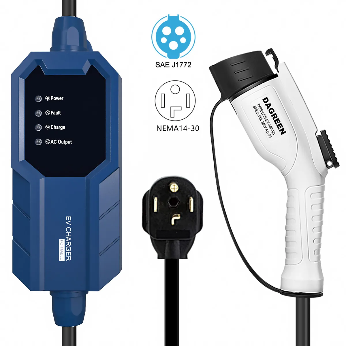 

Free shipping to Germany SAE J1772 Electric Vehicle home Charger (NEMA14-30 Plug) Level 2 EV Charger 240V ,16A