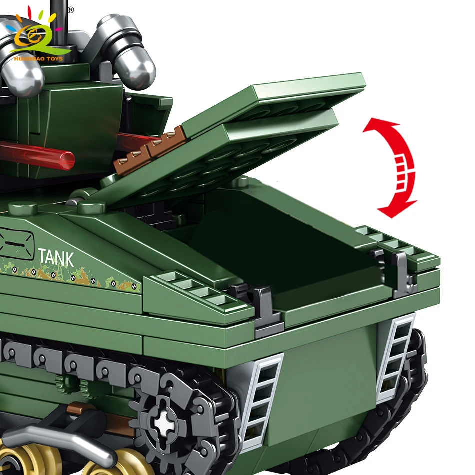HUIQIBAO 437 шт. Военная серия Panzer Sherman M4 Танк строительные блоки армейские фигурки