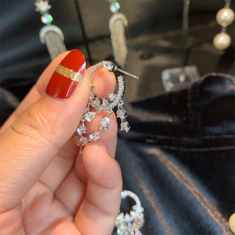 Fashion Women Luxury Drop Earring Rhinestone Crystal Zircon Earrings Tassel Long Dangle Earing Party Wedding Jewelry | Украшения и