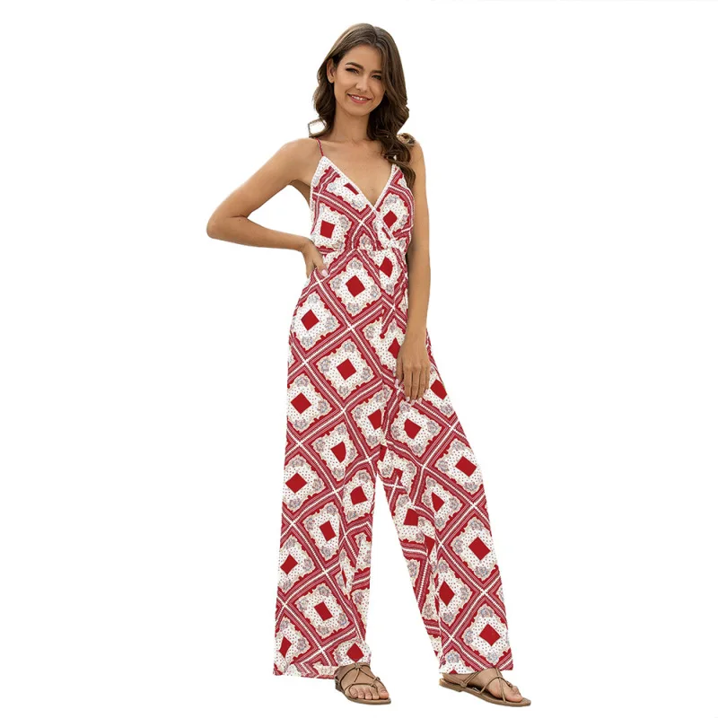 

Summer New Suspenders Women's Casual Jumpsuit Loose Large Size Wide-leg Jumpsuit
