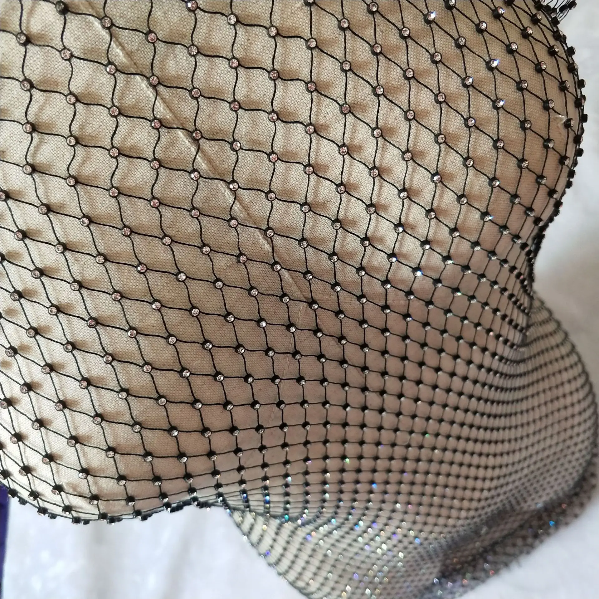

Shiny Rhinestones Grid Long Dress Women Sexy See Through Sleeveless Fishnet Side Slit Long Dresses Chic Summer Beach Cover Up