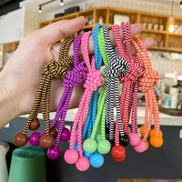 2pcs colorful striped long elastic hair bands girls bohemian candy beaded hair tie stretch rubber bands headband for thick hair