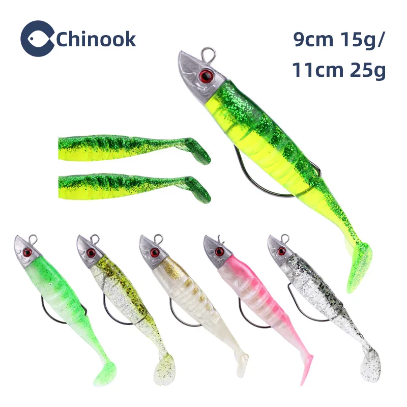 

Chinook Soft Bait Jig Lead Head Soft Silicone Lure Wobbler Single Hook Fish Artificial Bait Fishing Tackle