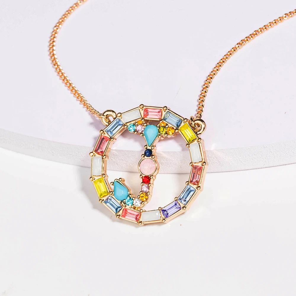 Модное золотое ожерелье с цепочкой разноцветное A Z буквенным алфавитом и