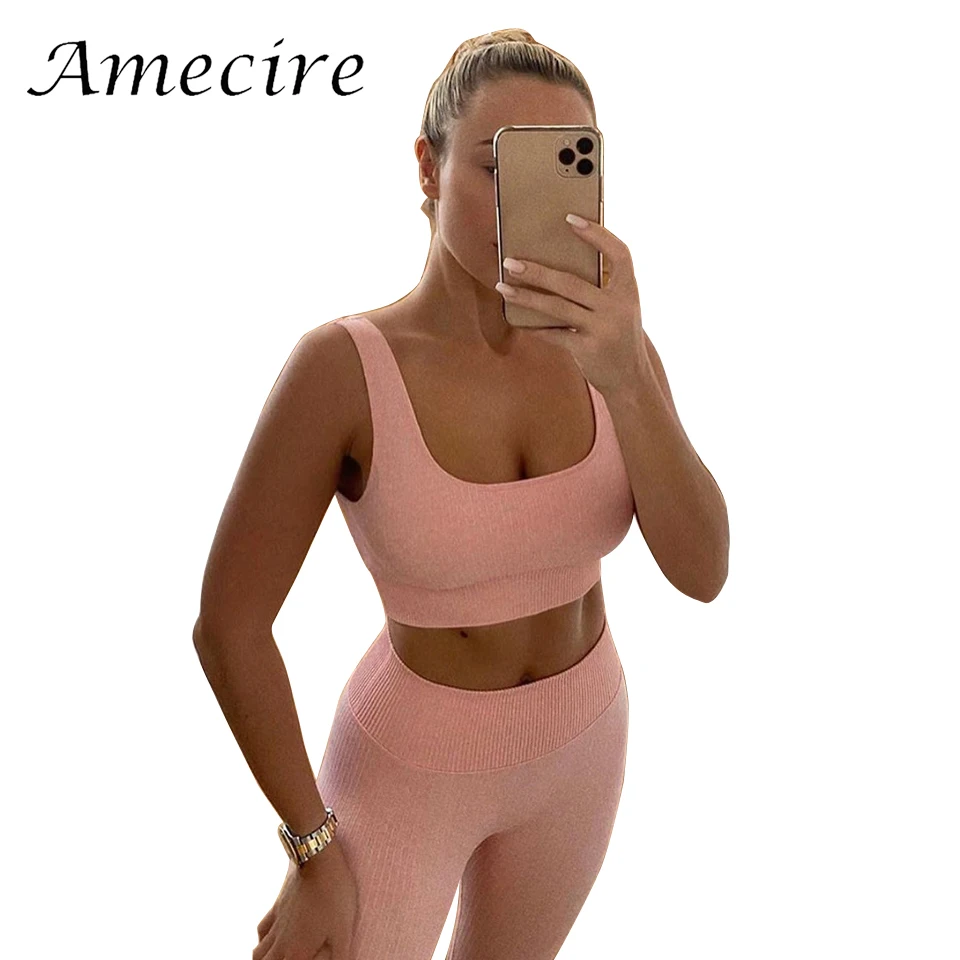 

Женский спортивный костюм в рубчик Amecire Gmy Girls, повседневная одежда для отдыха, спортивная одежда, жилет и леггинсы для женщин, домашняя одежд...