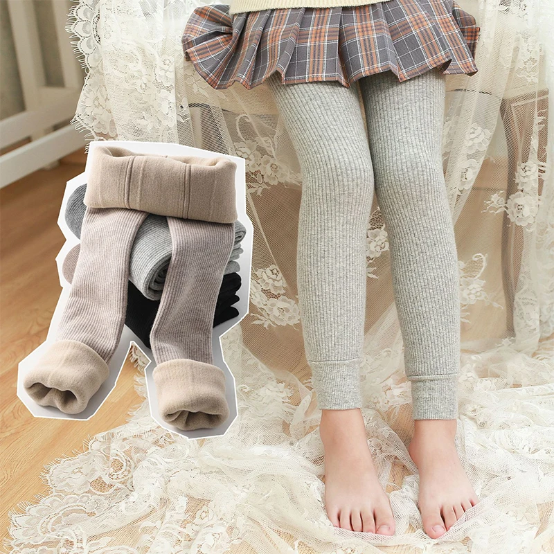 Pantalones de algod&oacute;n para ni&ntilde;as, mallas c&aacute;lidas de terciopelo, pantalones s&oacute;lidos, ropa informal para ni&ntilde;os, oto&ntilde;o e invierno, 2022-0