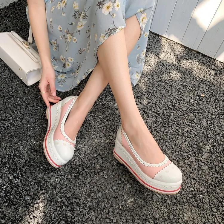 

2021 New Spring Women's Shoes Single Small Leather Lovely Wind Slope Heel Thick Bottom Round Head Big