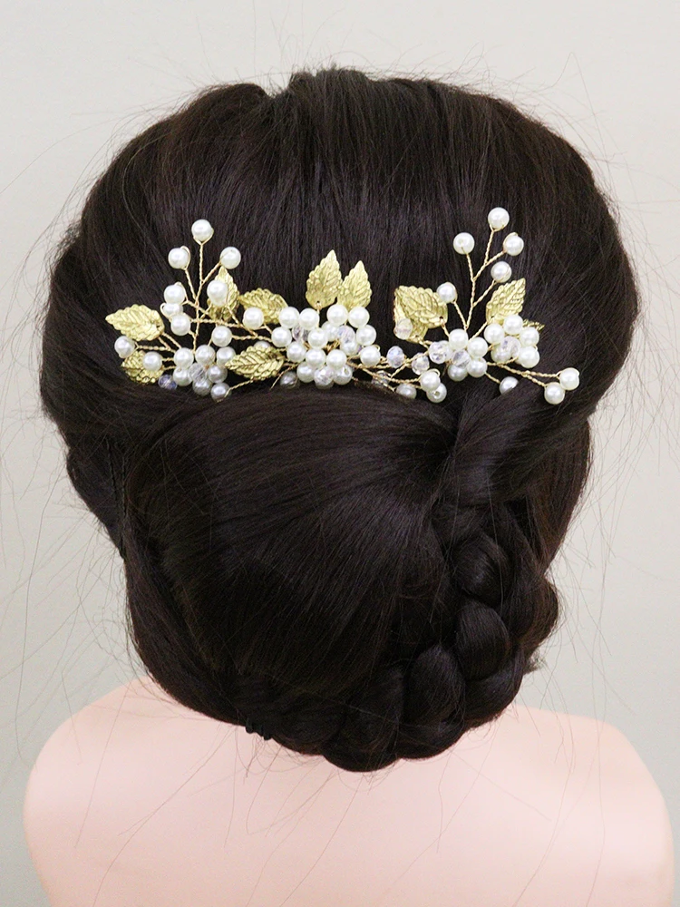 Винтаж сусальное золото свадебные заколки для волос ручной работы с жемчужной