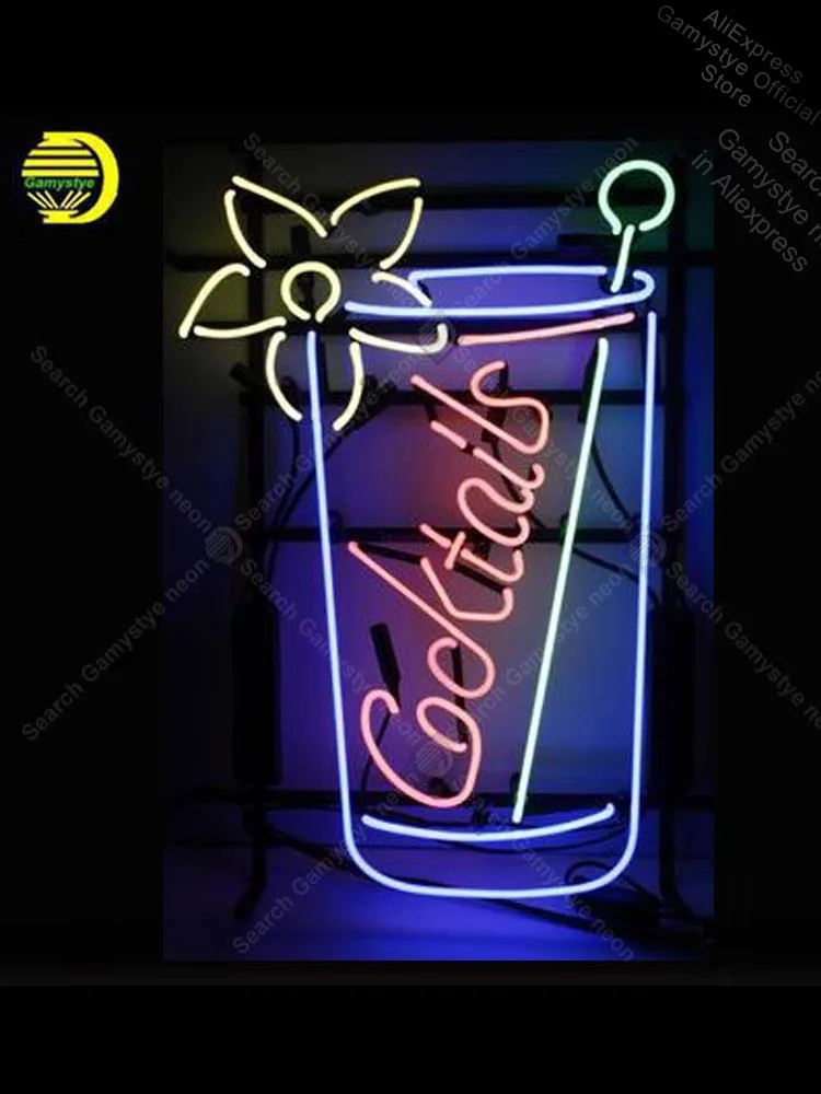 

Neon Sign for cocktail Neon Bulb sign Flower handcraft Real Glass Smokehouse Windows Garage Wall Sign Beer Bar Pub Neon Lights