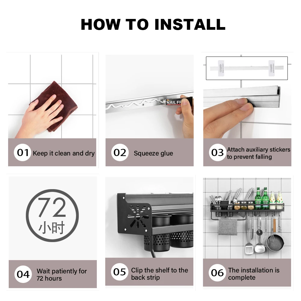 

Cutlery Sauce Jars Shelf Easy Install Cup Holder Wall Mounted Drill Free Towel Bar Storage Organizer Load Bearing Kitchen Rack