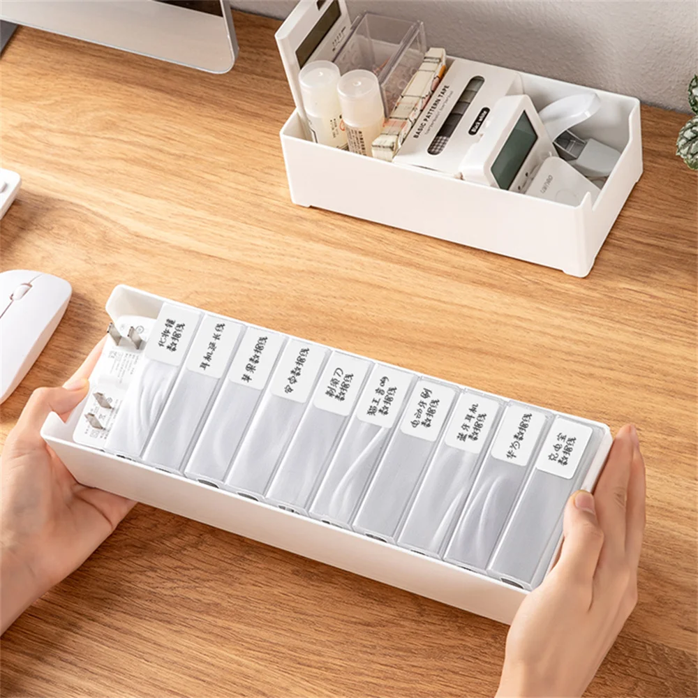 

5PCS Storage Box Data Line Cable Organizer Box Slide Open USB Line Cable Holder Case Drawer Organizer Include 10 Label Stickers